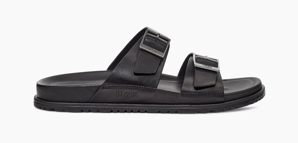 Ugg Wainscott Buckle - Mens Slides - Black - NZ (6942FEZRJ)